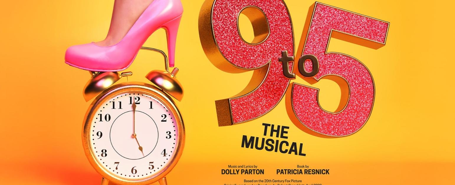 Orange background, with a pink high heel stood on a clock