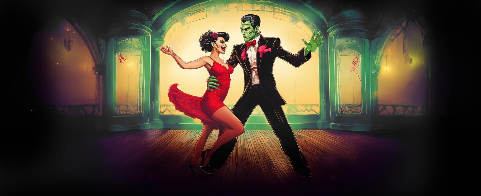 Frankenstein and a woman dancing 