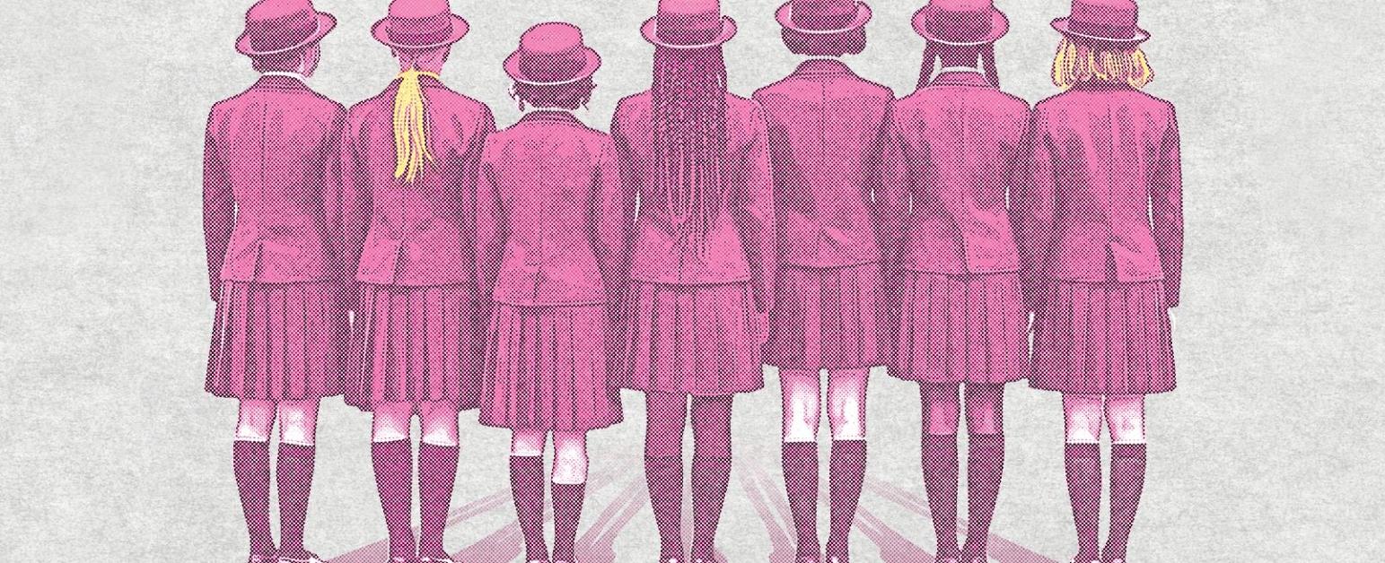 Girls in pink school uniforms
