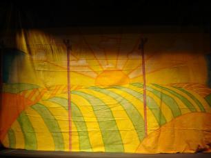 Painted Filled Cotton Back Cloth - Sunshine & Clouds