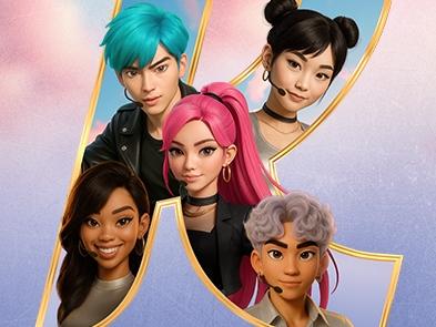 K-Pop icons poster. 5 characters, 3 girls and 2 boys. 