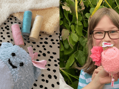 Child with squishmallow toy